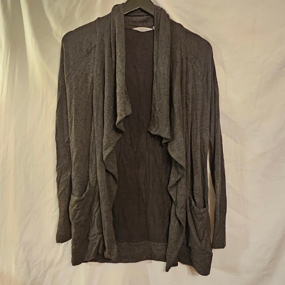 Athleta Pranayama Wrap Cardigan Charcoal Gray Heather Thumbhole Pockets Small